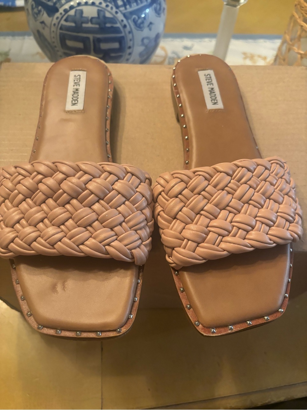 Steve Madden Braided Slide Sandals in Blush Tan